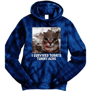 I Survived TodayS Tummy Ache Groovy Funny Cat Tie Dye Hoodie