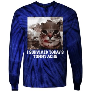 I Survived TodayS Tummy Ache Groovy Funny Cat Tie-Dye Long Sleeve Shirt