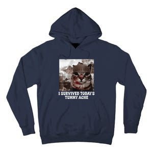 I Survived TodayS Tummy Ache Groovy Funny Cat Tall Hoodie