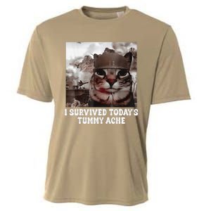 I Survived TodayS Tummy Ache Groovy Funny Cat Cooling Performance Crew T-Shirt