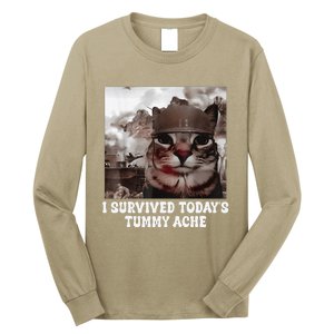 I Survived TodayS Tummy Ache Groovy Funny Cat Long Sleeve Shirt