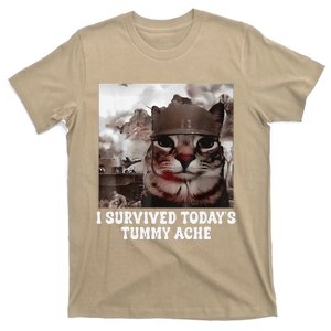 I Survived TodayS Tummy Ache Groovy Funny Cat T-Shirt