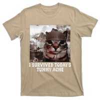 I Survived TodayS Tummy Ache Groovy Funny Cat T-Shirt