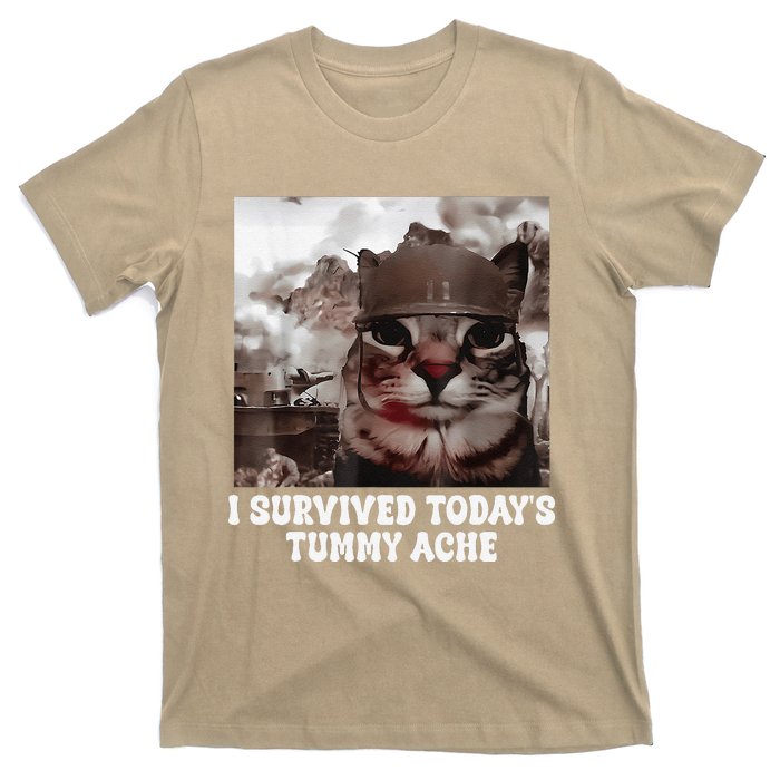 I Survived TodayS Tummy Ache Groovy Funny Cat T-Shirt