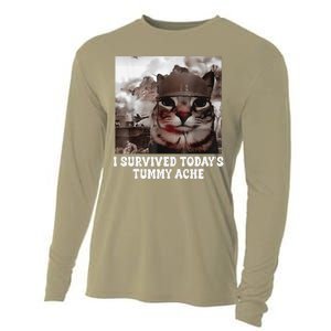 I Survived TodayS Tummy Ache Groovy Funny Cat Cooling Performance Long Sleeve Crew