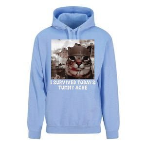 I Survived TodayS Tummy Ache Groovy Funny Cat Unisex Surf Hoodie