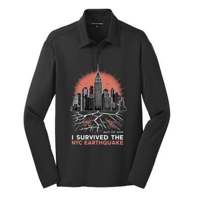 I Survived The Nyc Earthquake Silk Touch Performance Long Sleeve Polo