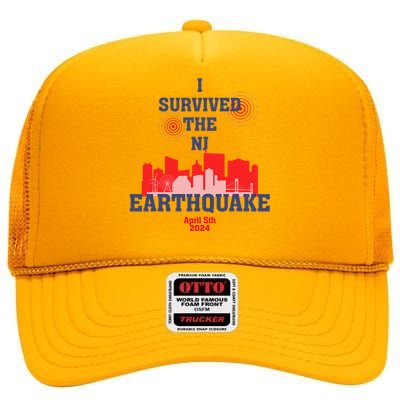 I Survived The Nj Earthquake High Crown Mesh Back Trucker Hat