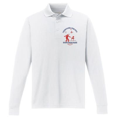 I Survived The Nyc Earthquake Funny April 5th 2024 Performance Long Sleeve Polo