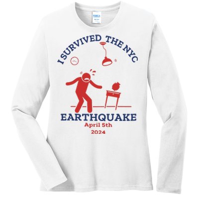 I Survived The Nyc Earthquake Funny April 5th 2024 Ladies Long Sleeve Shirt