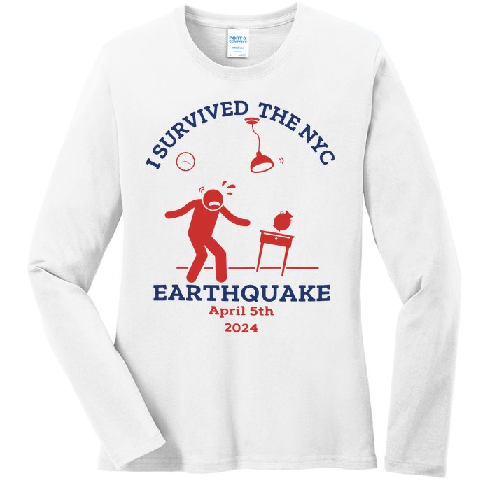 I Survived The Nyc Earthquake Funny April 5th 2024 Ladies Long Sleeve Shirt