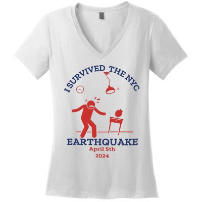 I Survived The Nyc Earthquake Funny April 5th 2024 Women's V-Neck T-Shirt