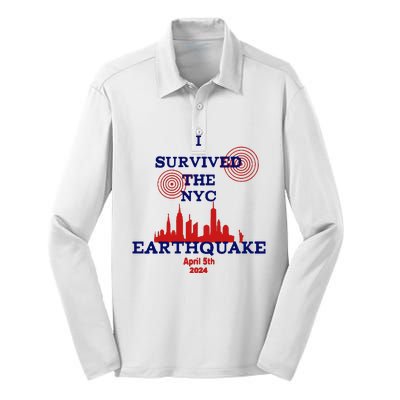 I Survived The Nyc Earthquake Silk Touch Performance Long Sleeve Polo