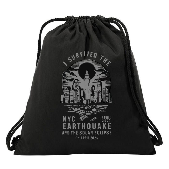 I Survived The Nyc Earthquake And The Solar Eclipse Drawstring Bag