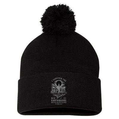 I Survived The Nyc Earthquake And The Solar Eclipse Pom Pom 12in Knit Beanie
