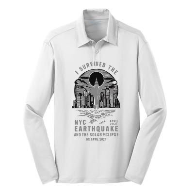 I Survived The Nyc Earthquake And The Solar Eclipse Silk Touch Performance Long Sleeve Polo