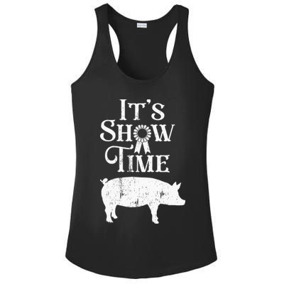 It's Show Time Swine Show Pig Lover County Fair Gift Lt Ladies PosiCharge Competitor Racerback Tank