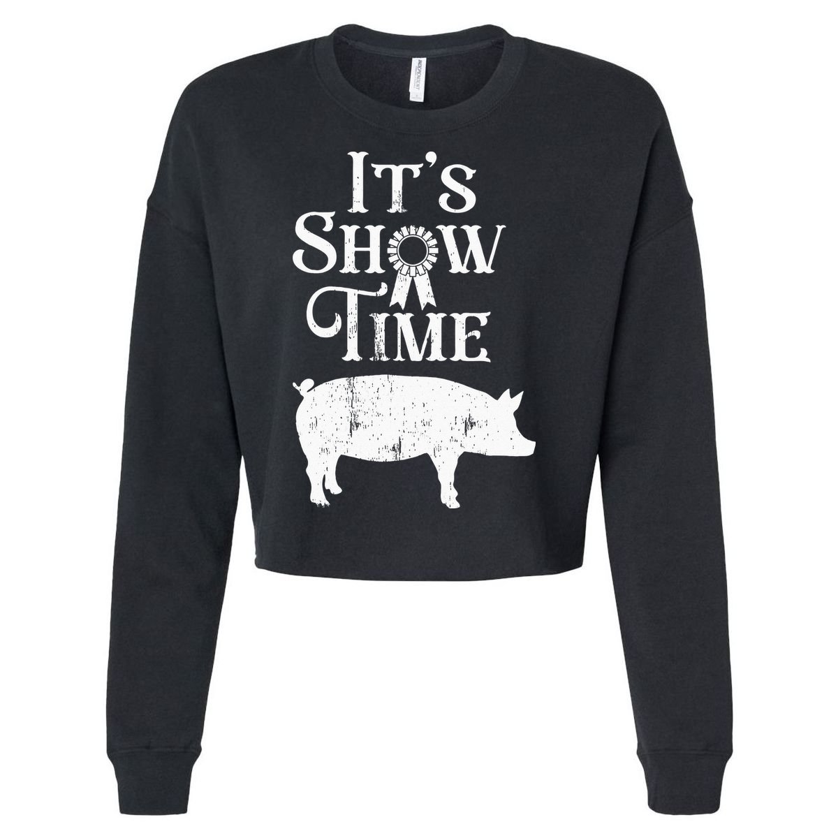 It's Show Time Swine Show Pig Lover County Fair Gift Lt Cropped Pullover Crew