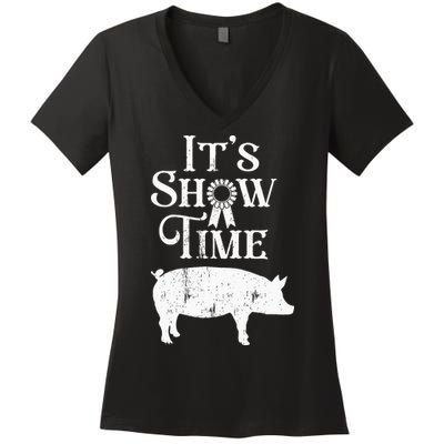 It's Show Time Swine Show Pig Lover County Fair Gift Lt Women's V-Neck T-Shirt