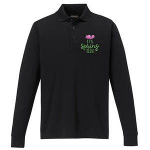 It's Spring Time Flower Performance Long Sleeve Polo