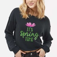 It's Spring Time Flower Cropped Pullover Crew