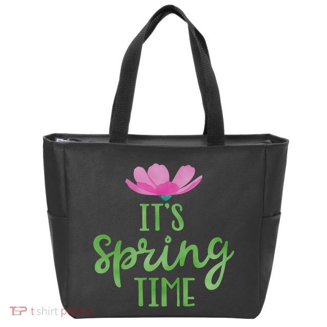 It's Spring Time Flower Zip Tote Bag