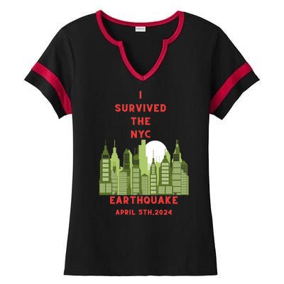 I Survived The Nyc Earthquake Ladies Halftime Notch Neck Tee