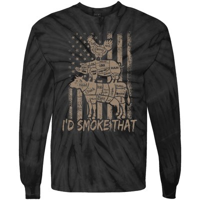 ID Smoke That Funny Retro Bbq Party Smoker Chef Dad Tie-Dye Long Sleeve Shirt