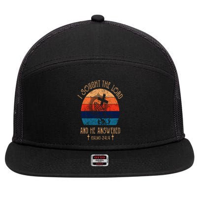 I Sought The Lord And He Answered Me Cross Bible  7 Panel Mesh Trucker Snapback Hat