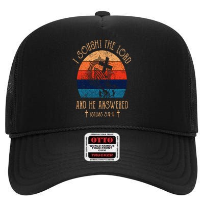 I Sought The Lord And He Answered Me Cross Bible  High Crown Mesh Back Trucker Hat