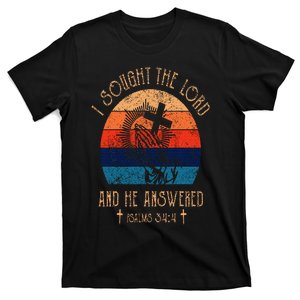 I Sought The Lord And He Answered Me Cross Bible  T-Shirt