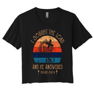 I Sought The Lord And He Answered Me Cross Bible  Women's Crop Top Tee