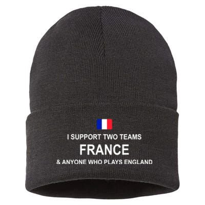 I Support Two Team France And Anyone Who Plays England Sustainable Knit Beanie