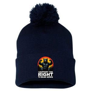 I Support The Right To Bear Arms Retro Bear Design Pom Pom 12in Knit Beanie