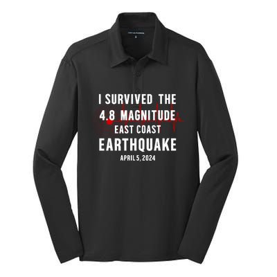 I Survived The Nyc Earthquake 2024 Silk Touch Performance Long Sleeve Polo