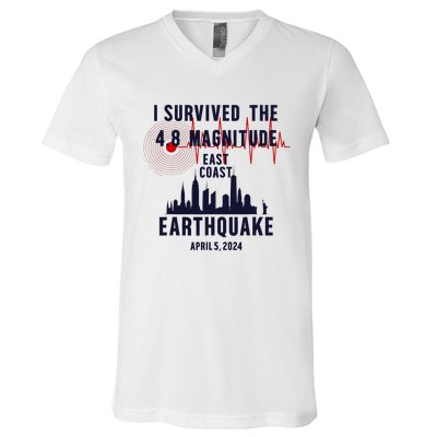 I Survived The Nyc Earthquake 2024 V-Neck T-Shirt