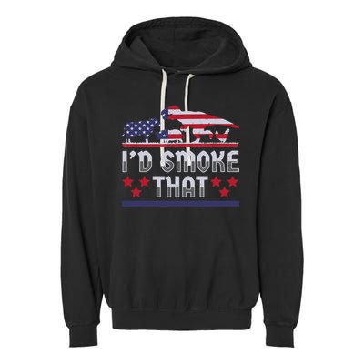 I'd Smoke That BBQ Barbeque Patriot Dinosaur T-Rexs Garment-Dyed Fleece Hoodie