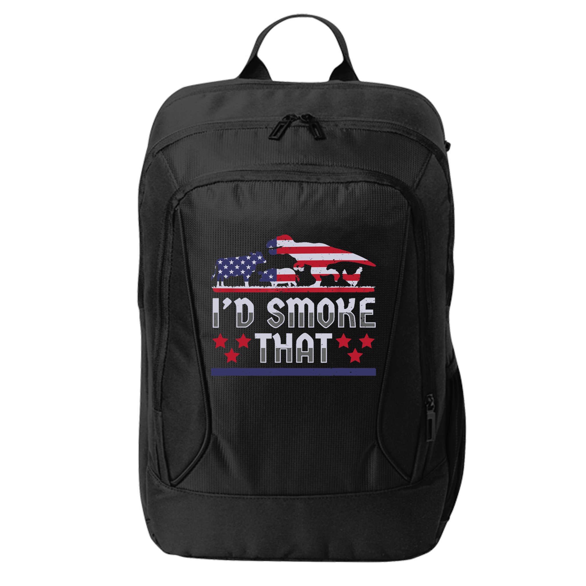 I'd Smoke That BBQ Barbeque Patriot Dinosaur T-Rexs City Backpack
