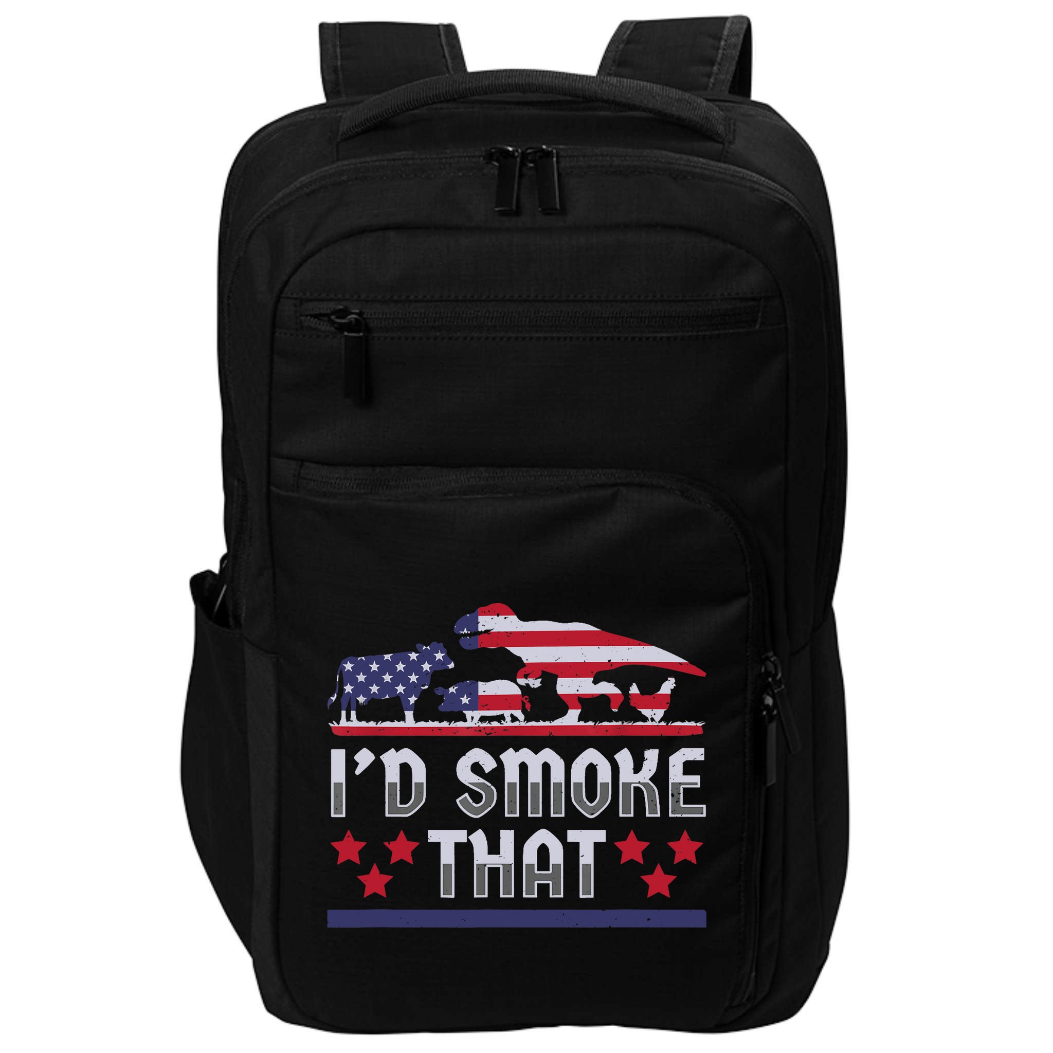 I'd Smoke That BBQ Barbeque Patriot Dinosaur T-Rexs Impact Tech Backpack
