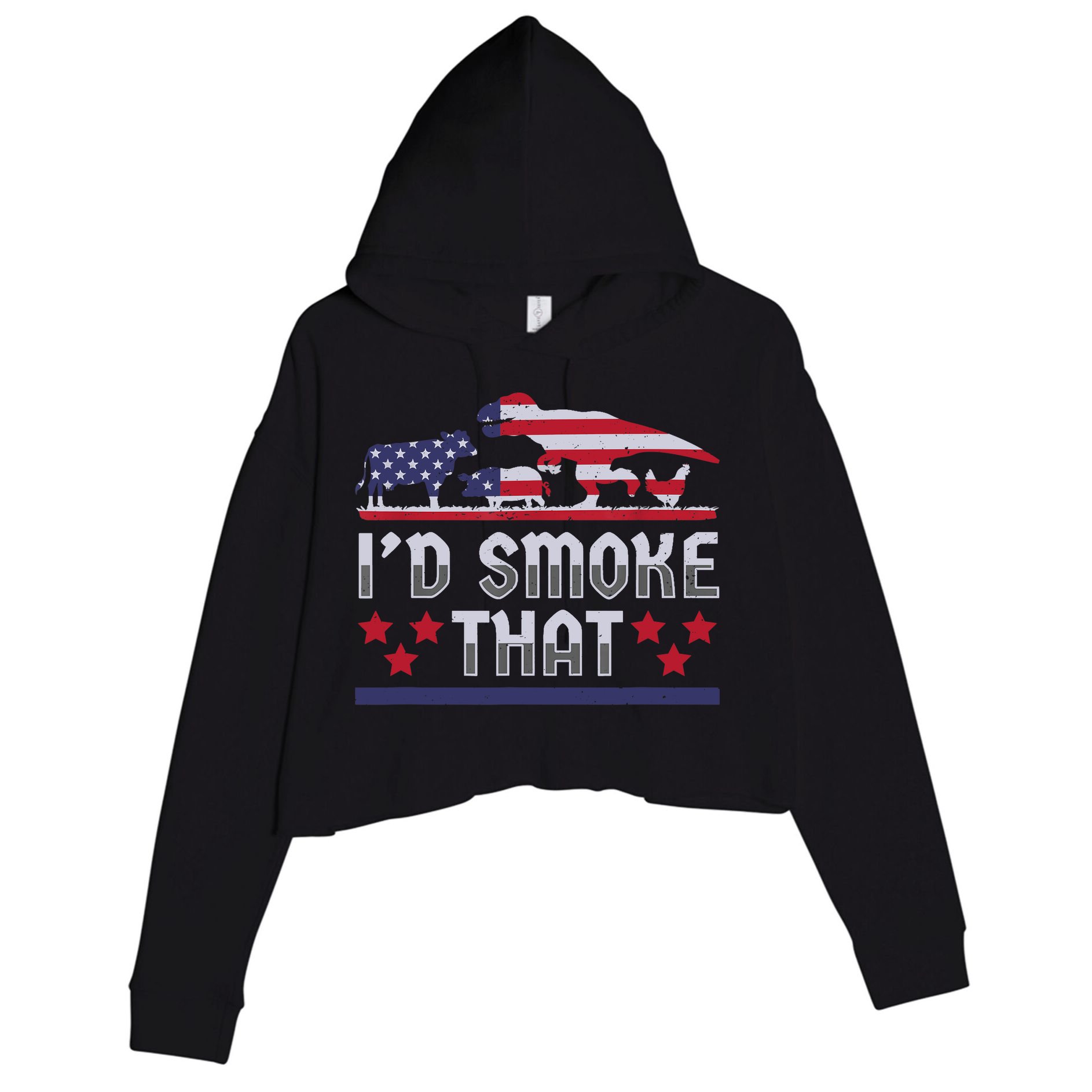 I'd Smoke That BBQ Barbeque Patriot Dinosaur T-Rexs Crop Fleece Hoodie