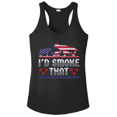 I'd Smoke That BBQ Barbeque Patriot Dinosaur T-Rexs Ladies PosiCharge Competitor Racerback Tank