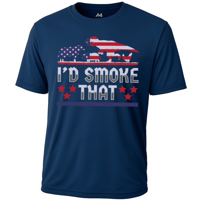 I'd Smoke That BBQ Barbeque Patriot Dinosaur T-Rexs Cooling Performance Crew T-Shirt