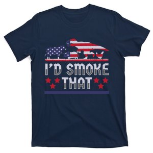 I'd Smoke That BBQ Barbeque Patriot Dinosaur T-Rexs T-Shirt