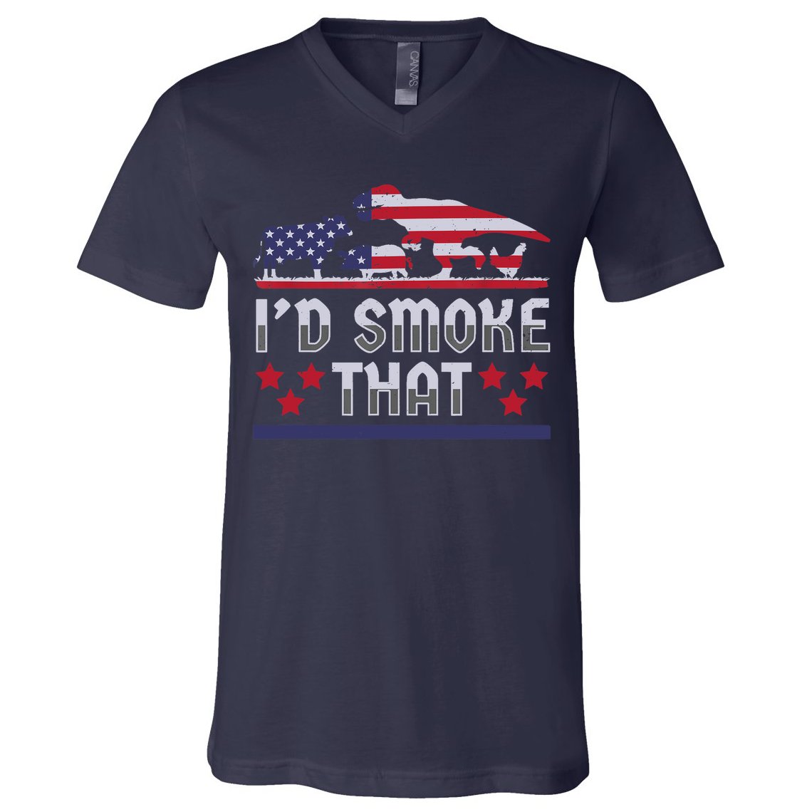 I'd Smoke That BBQ Barbeque Patriot Dinosaur T-Rexs V-Neck T-Shirt
