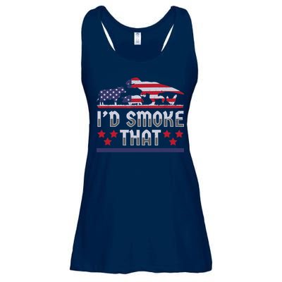 I'd Smoke That BBQ Barbeque Patriot Dinosaur T-Rexs Ladies Essential Flowy Tank