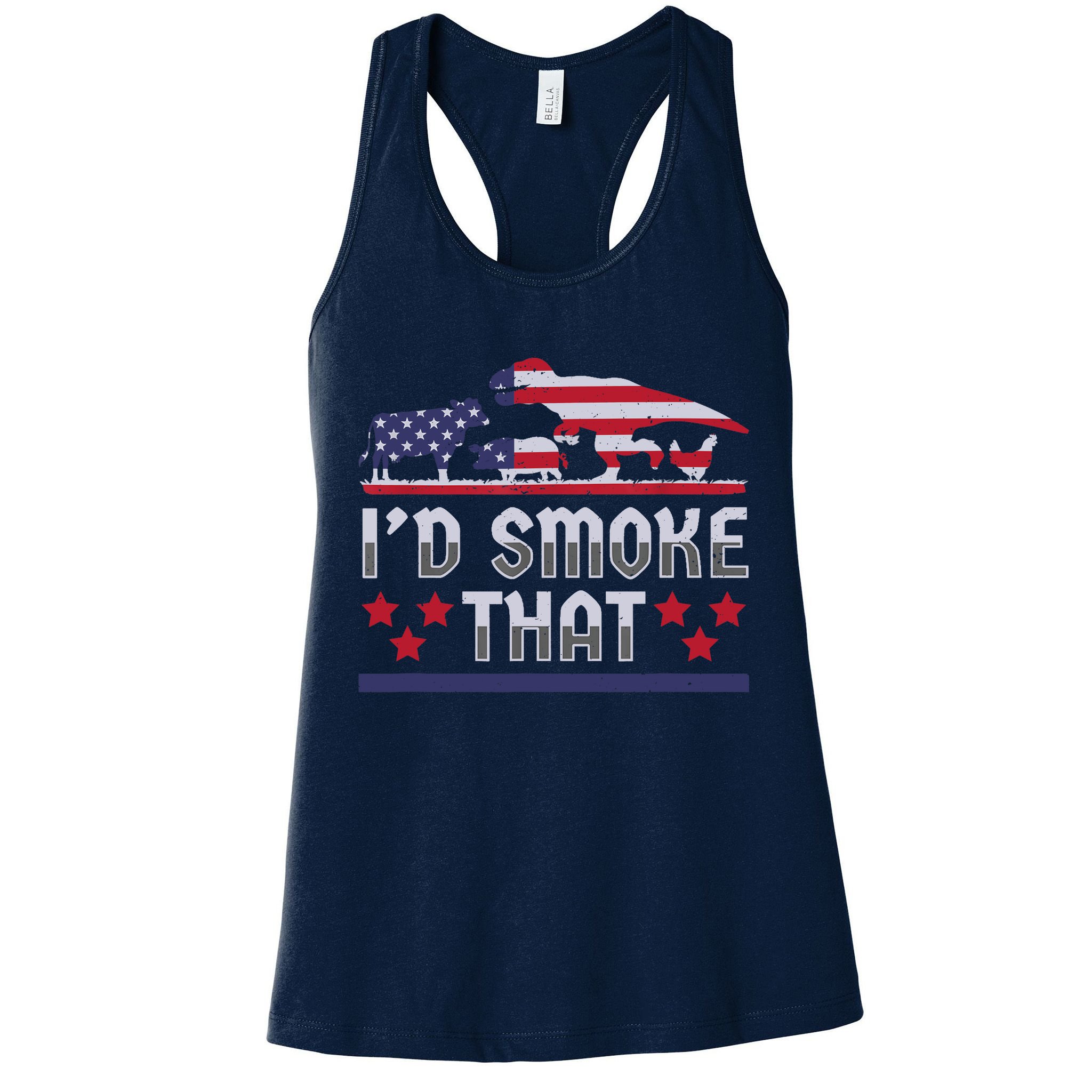 I'd Smoke That BBQ Barbeque Patriot Dinosaur T-Rexs Womens Tank Top