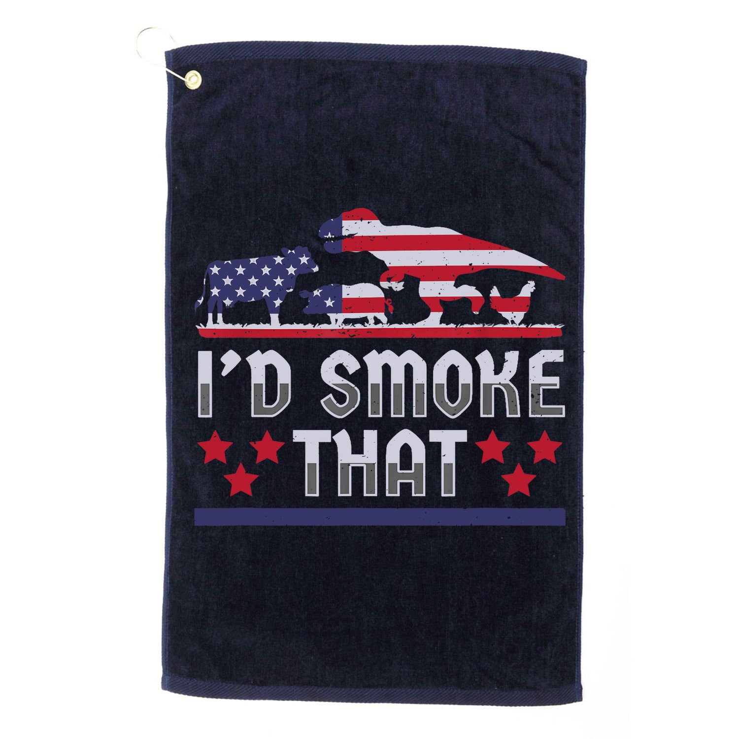 I'd Smoke That BBQ Barbeque Patriot Dinosaur T-Rexs Golf Towel