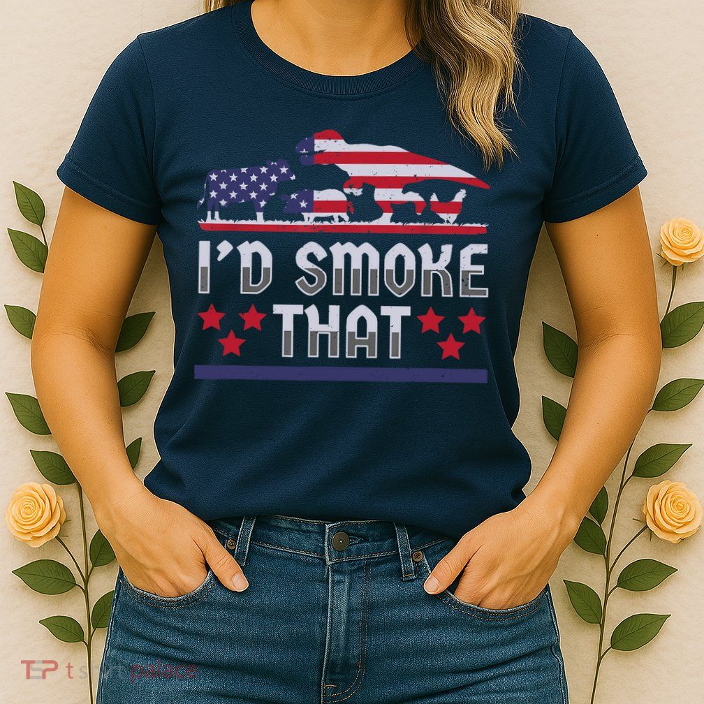 I'd Smoke That BBQ Barbeque Patriot Dinosaur T-Rexs Womens T-Shirt