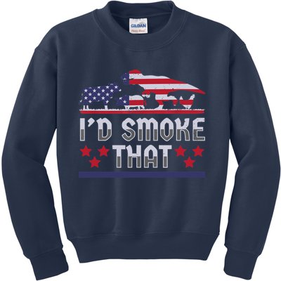 I'd Smoke That BBQ Barbeque Patriot Dinosaur T-Rexs Kids Sweatshirt