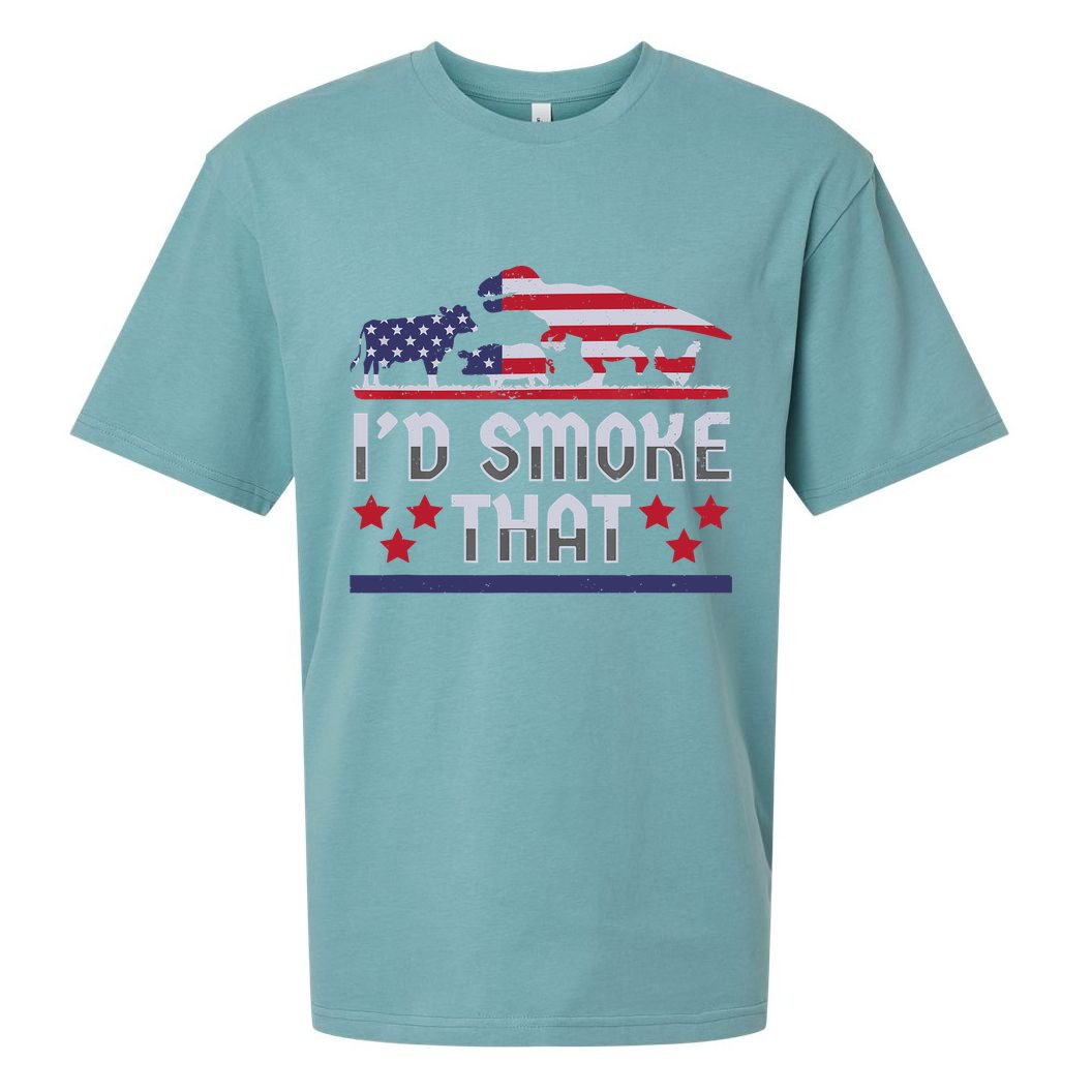 I'd Smoke That BBQ Barbeque Patriot Dinosaur T-Rexs Sueded Cloud Jersey T-Shirt